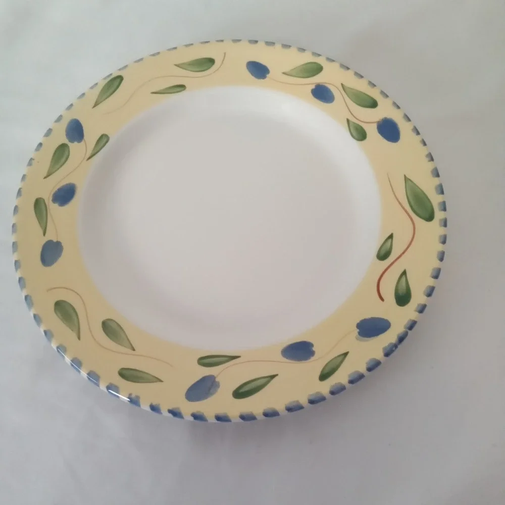 Pier 1 Palermo Dinner Plate Handpainted Earthenware Italy Blue Olive Yellow